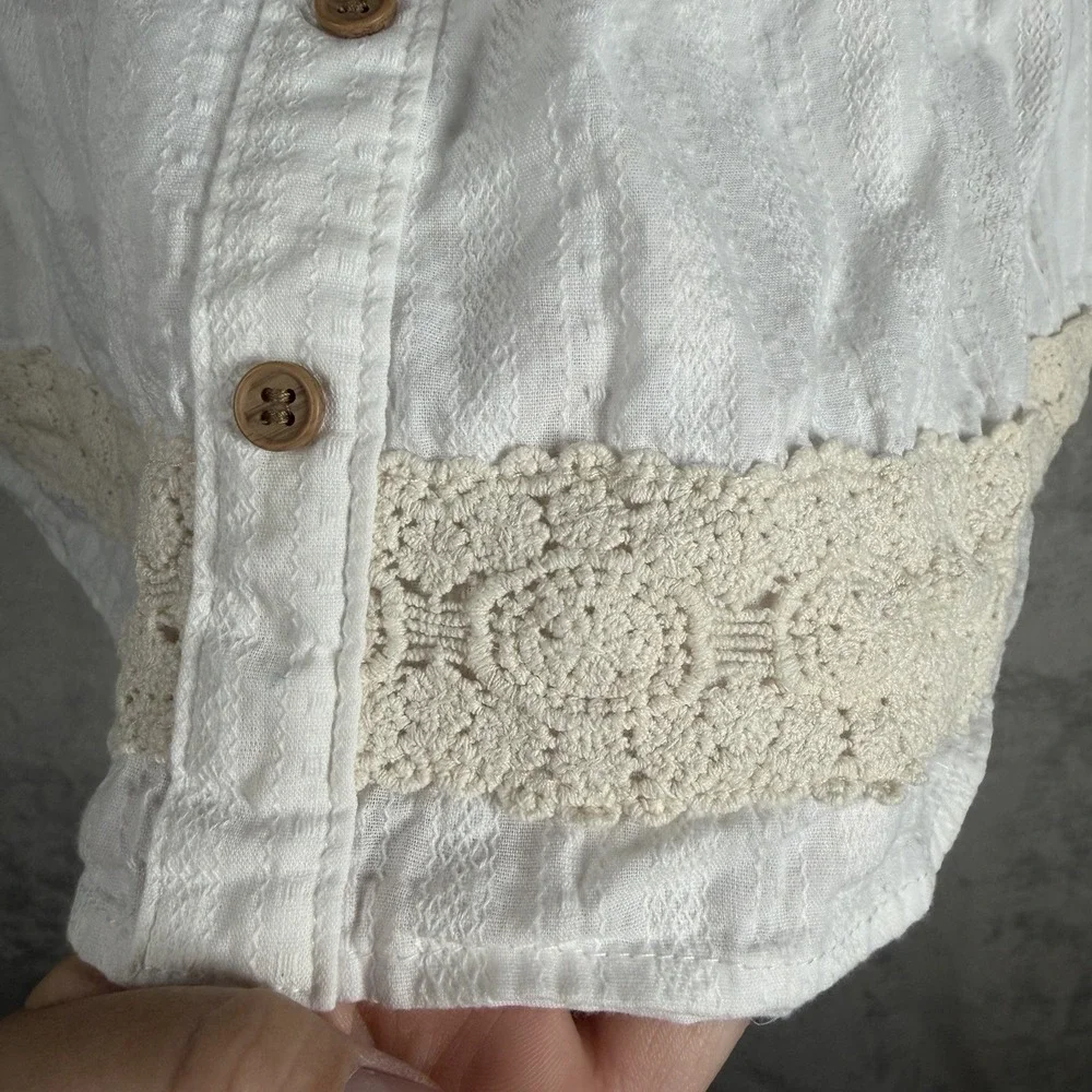 Haute Hippie White Button Front Dress Size 7 Crochet Lace Boho Beachy Coastal